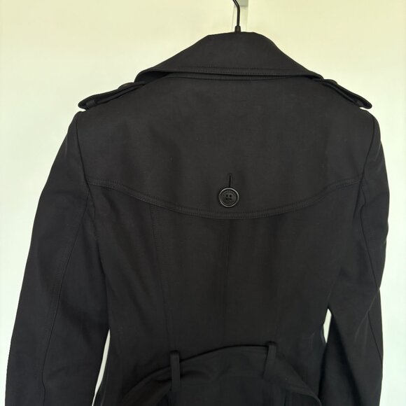 Burberry Double-Breasted Belted-Waist Black Trench Coat Size 0 - Picture 6 of 11